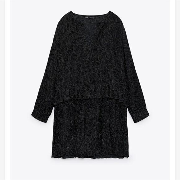 Zara Mini Ruffle Black Polka Dot Dress size XS - Picture 5 of 12